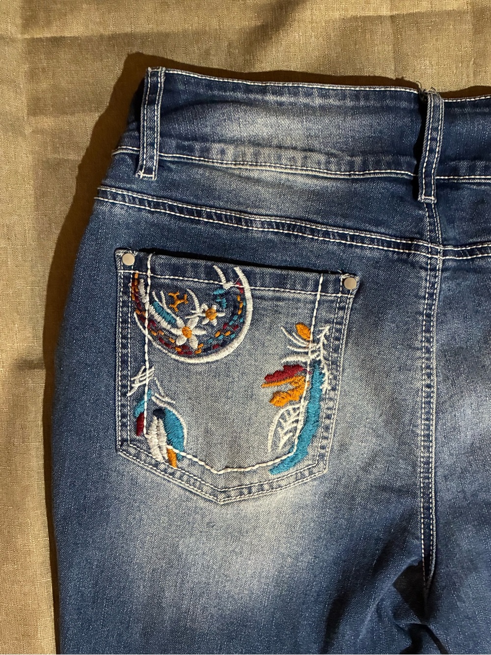 Flamingals Mid-rise Bootcut Embroidered Paint Splatter Denim Jeans Embellished L - Picture 11 of 13